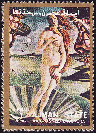 Аджман 1973 год . Рождение Венеры (1486), картина Сандро Боттичелли .